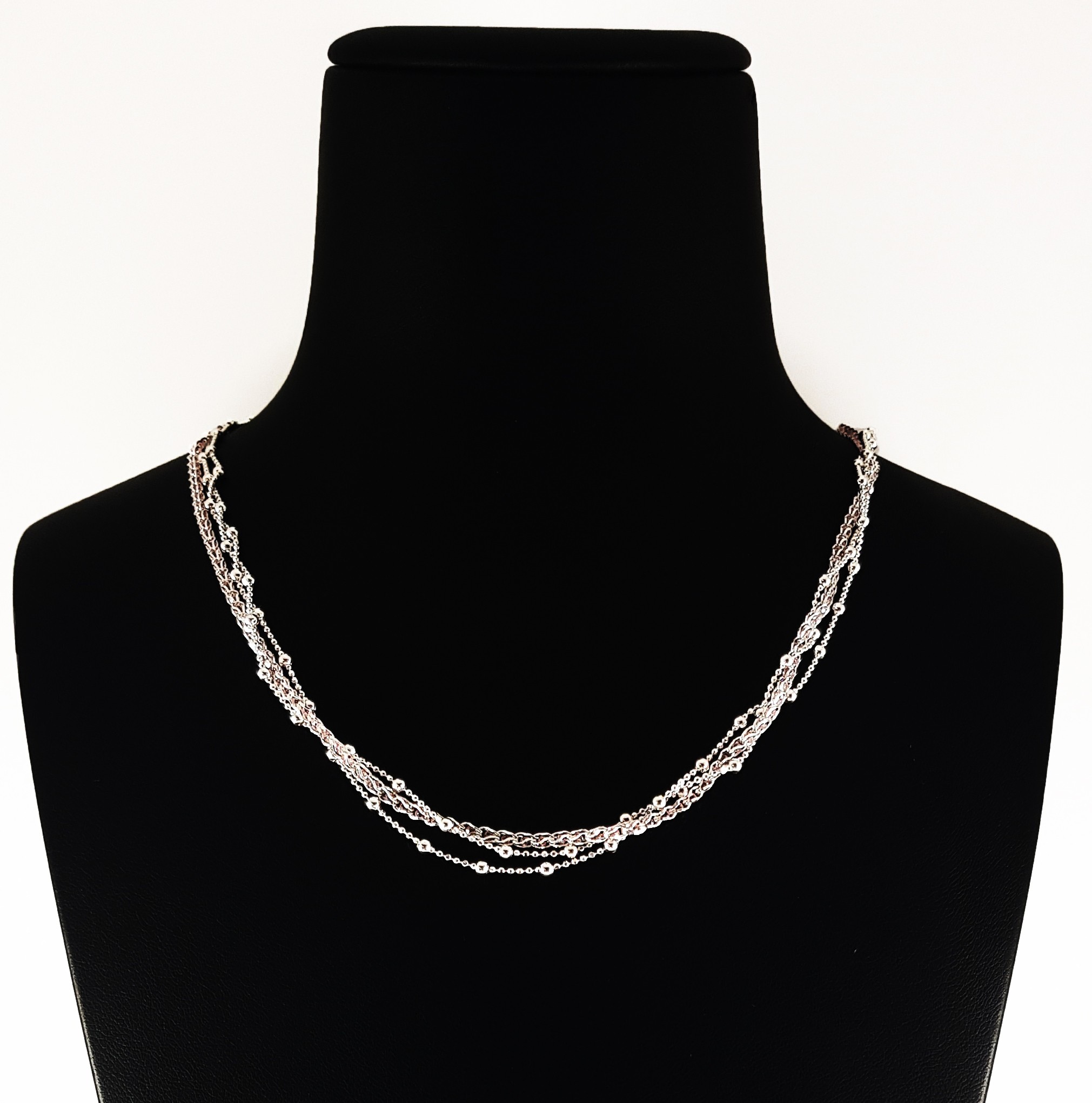 Collana tripla catena in Argento 925 con pietre rosa chiaro