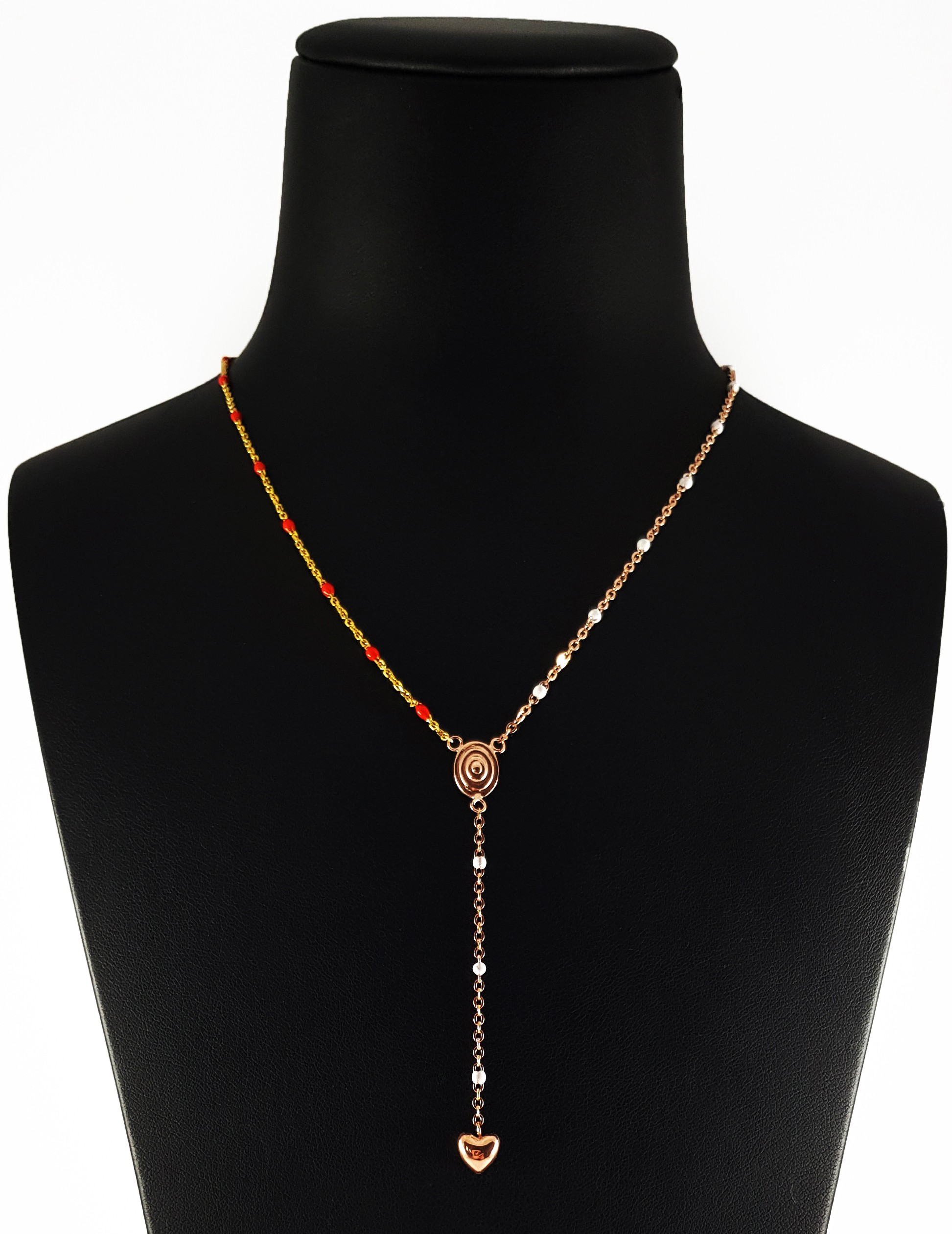 Collana Rosario in Argento 925 Bicolore con pendente Cuore