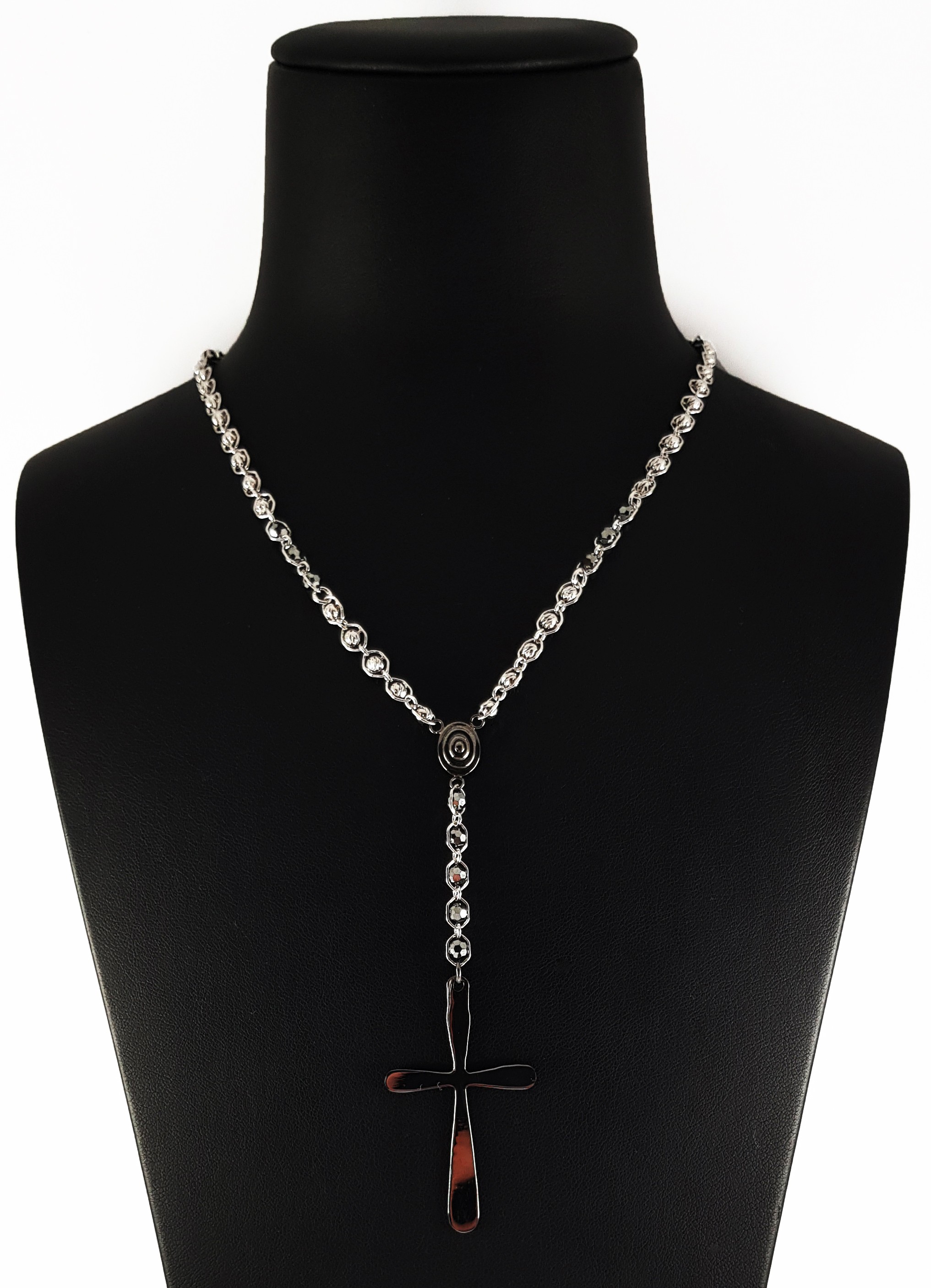 Collana Rosario in Argento 925 con Pietre Nere e Bianche