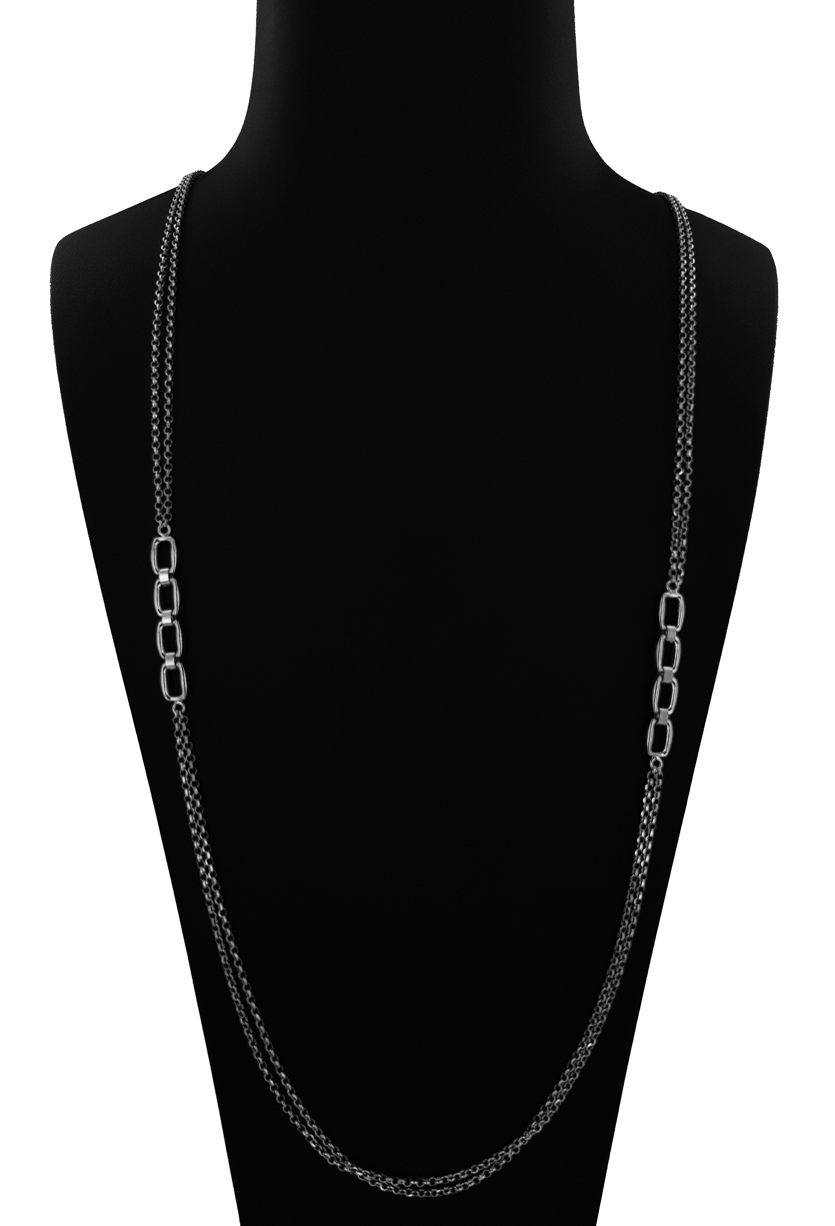 Collana Lunga in Argento 925 con Maglie Rettangolari Piccole