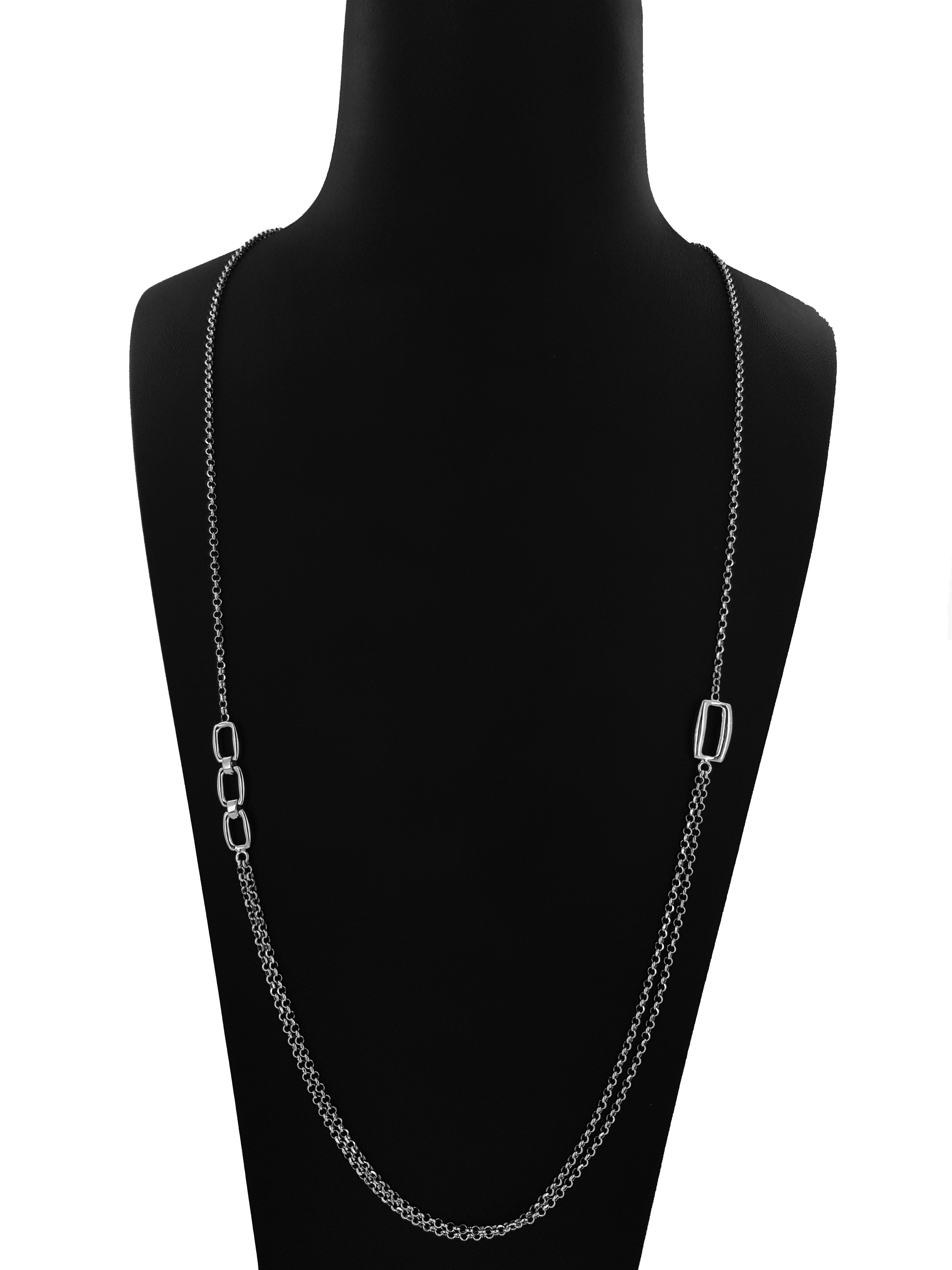 Collana Lunga in Argento 925 con maglie rettangolari