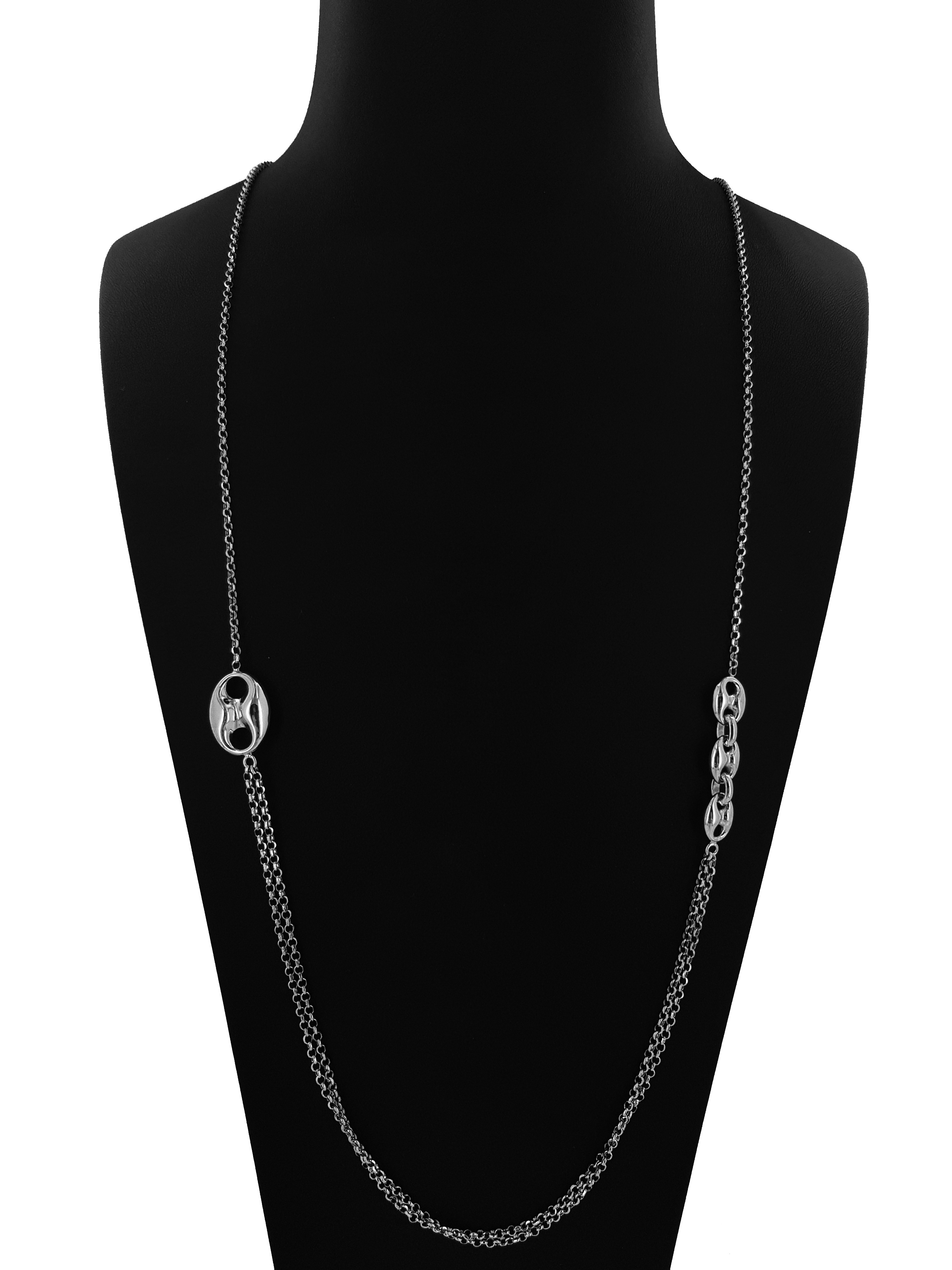 Collana Lunga in Argento 925 con Maglie Marine