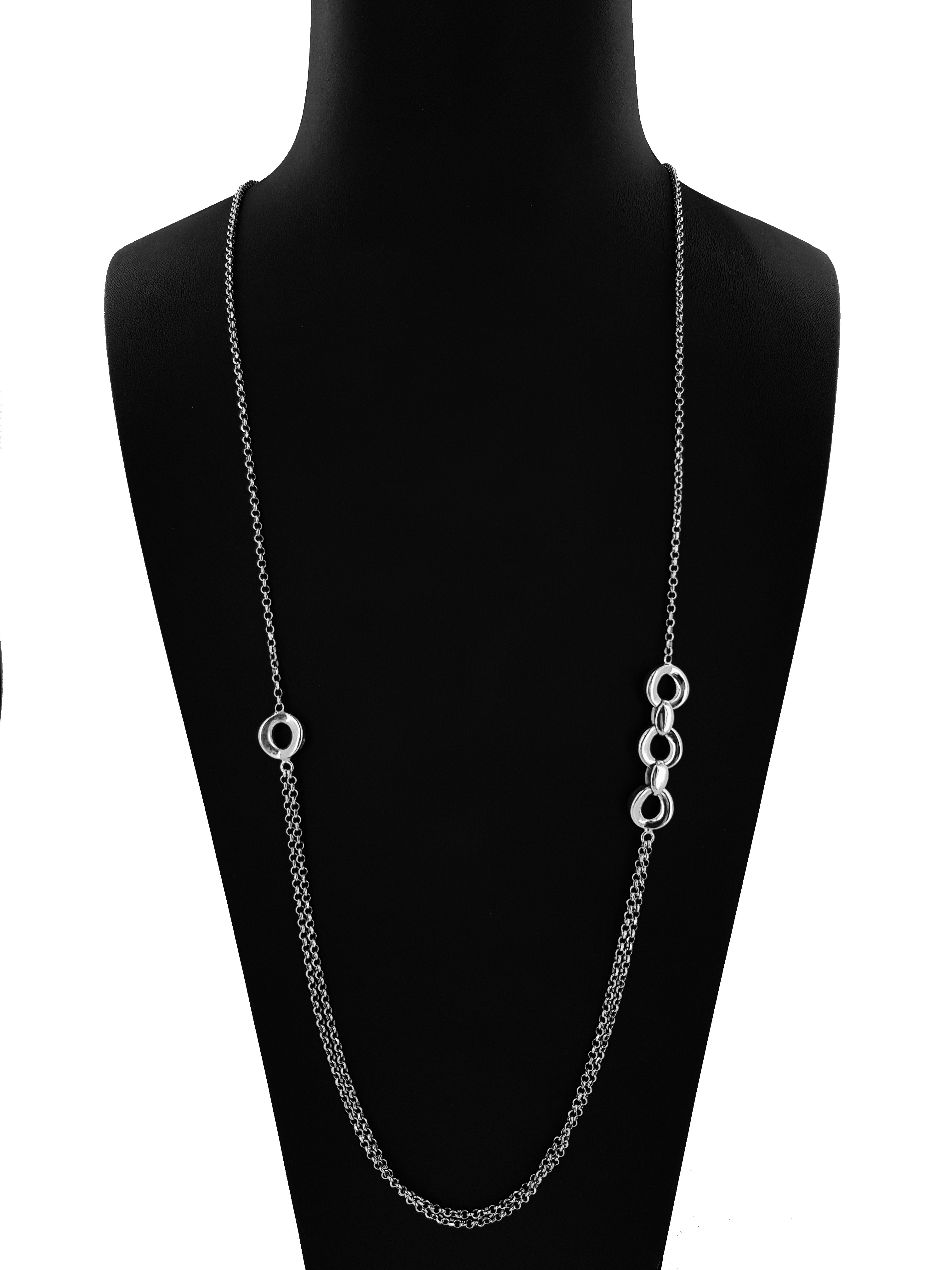Collana Lunga in Argento 925 con Maglie Tonde Ondulate
