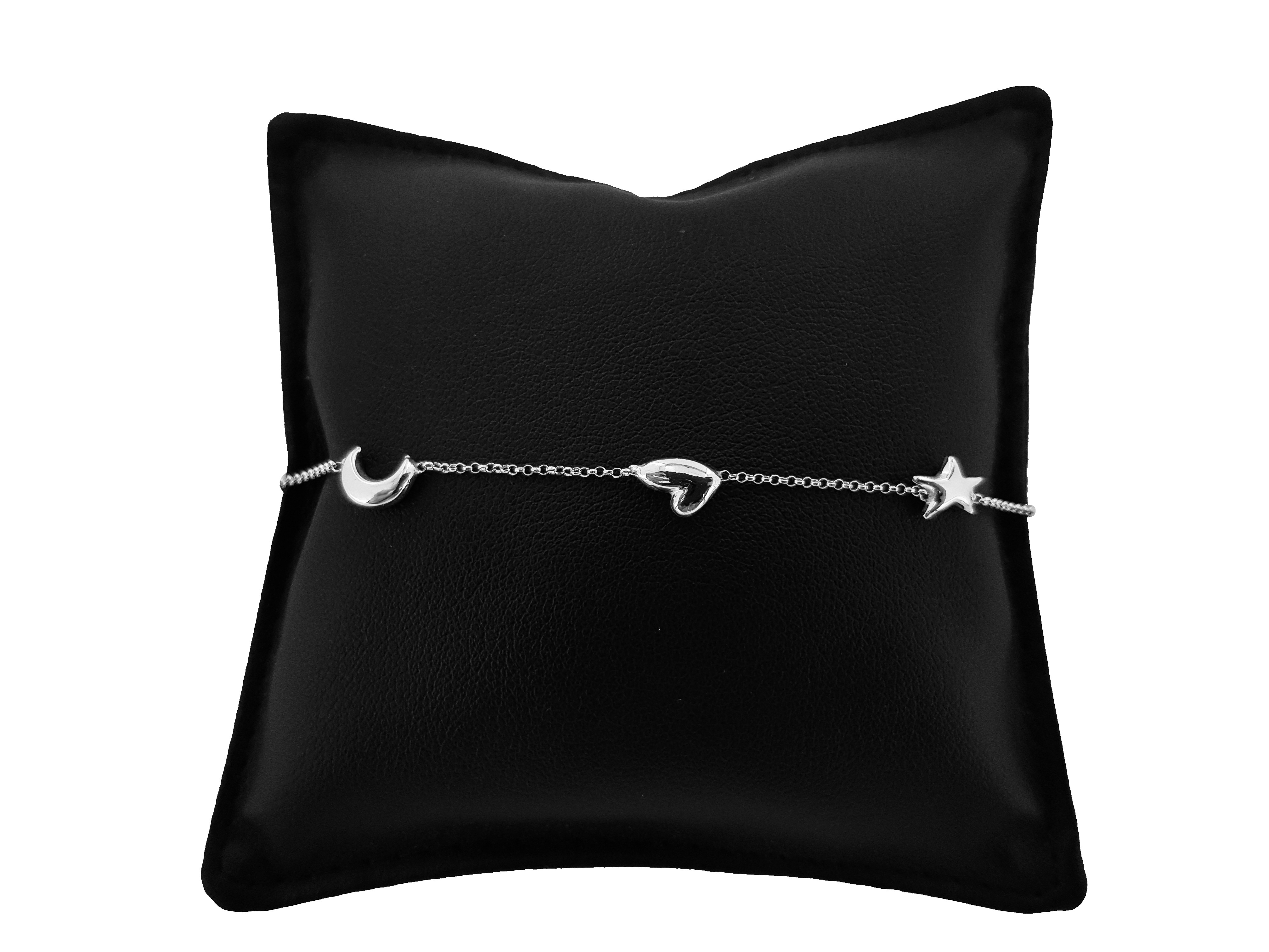 Bracciale Catena Minimal in Argento 925 con Stella Cuore e Luna