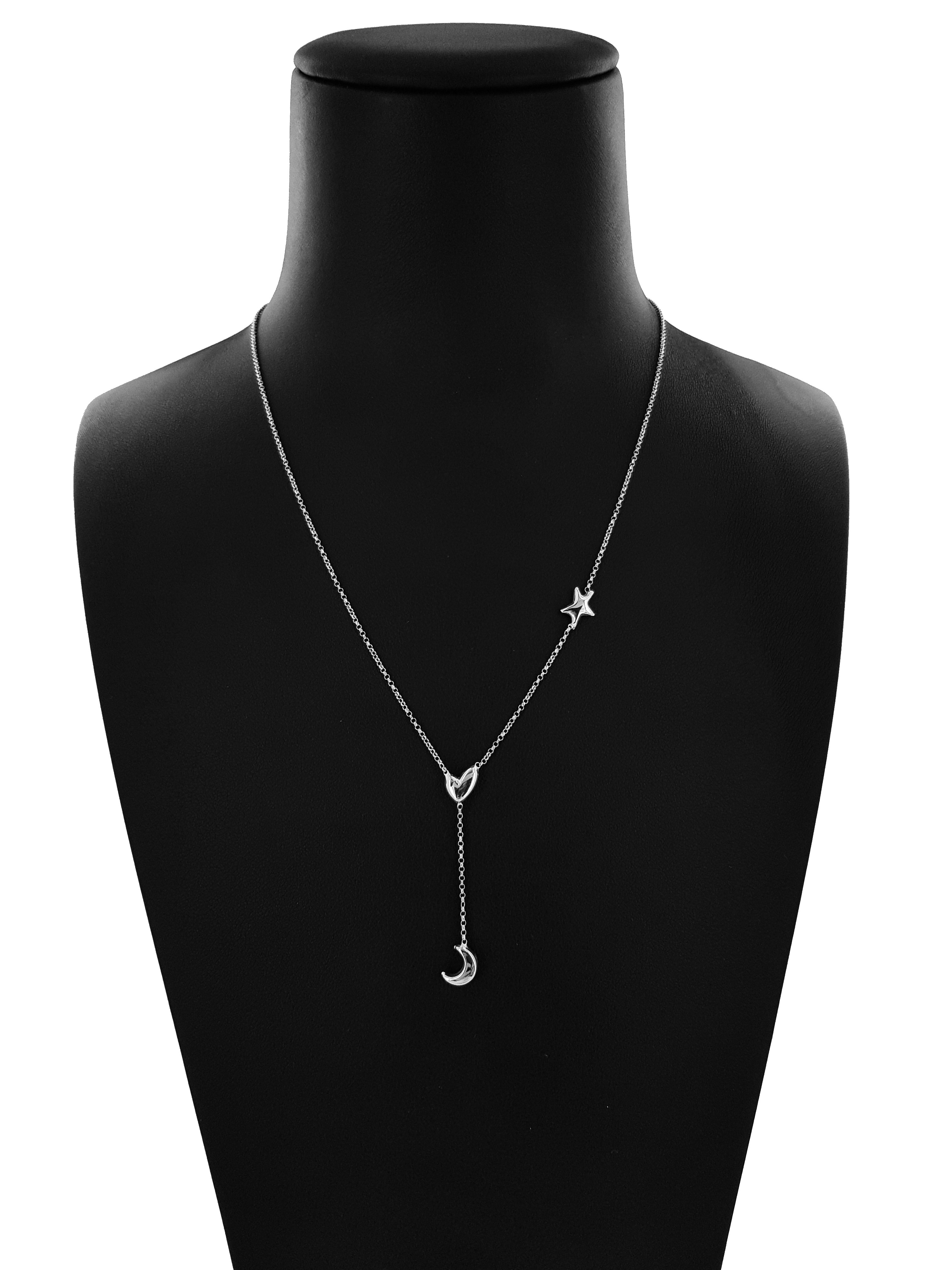 Collana Catena Minimal in Argento 925 Cuore Stella e Luna