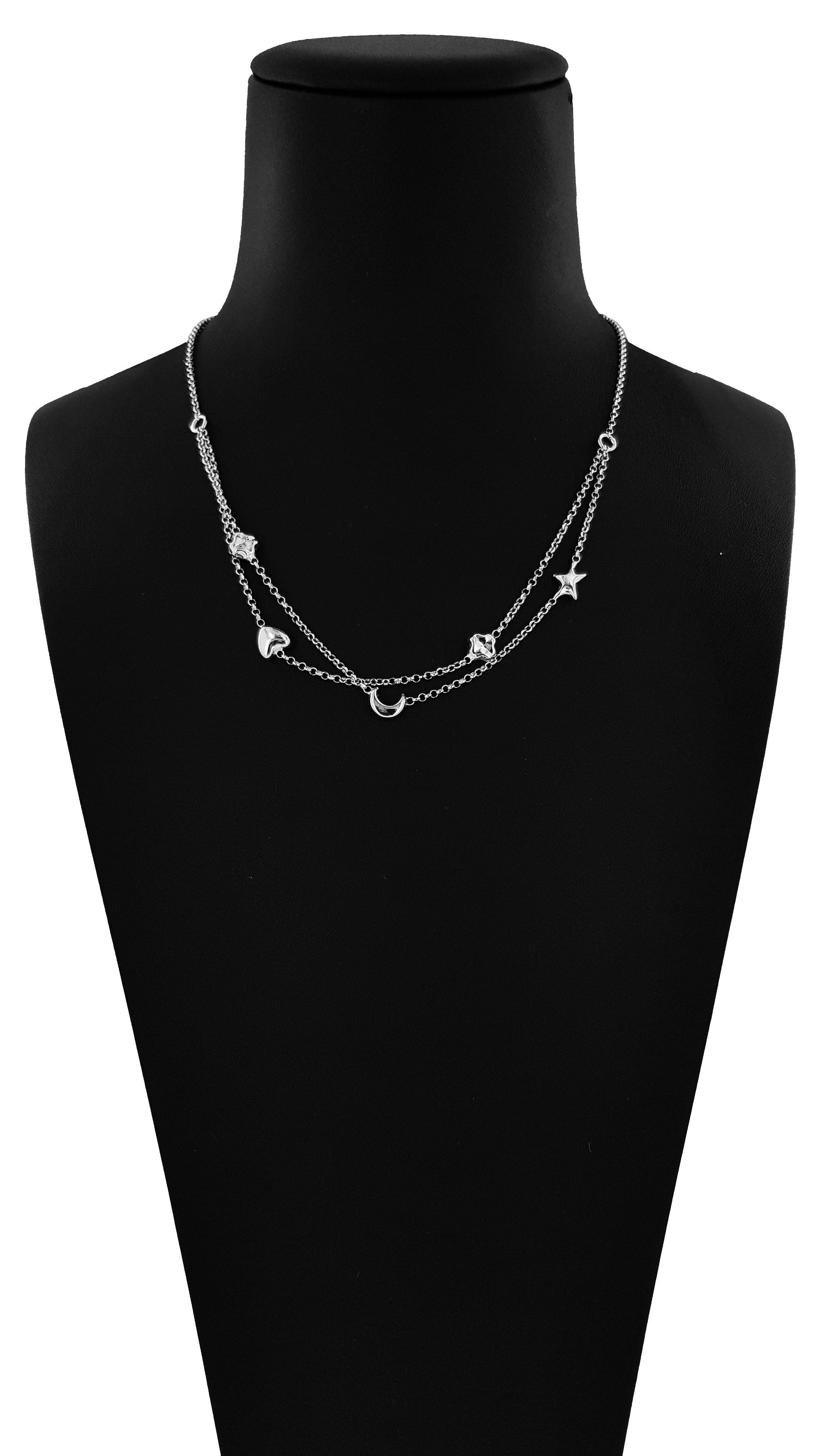 Collana Catena in Argento 925 Cuore Stella Luna e Quadrifogli
