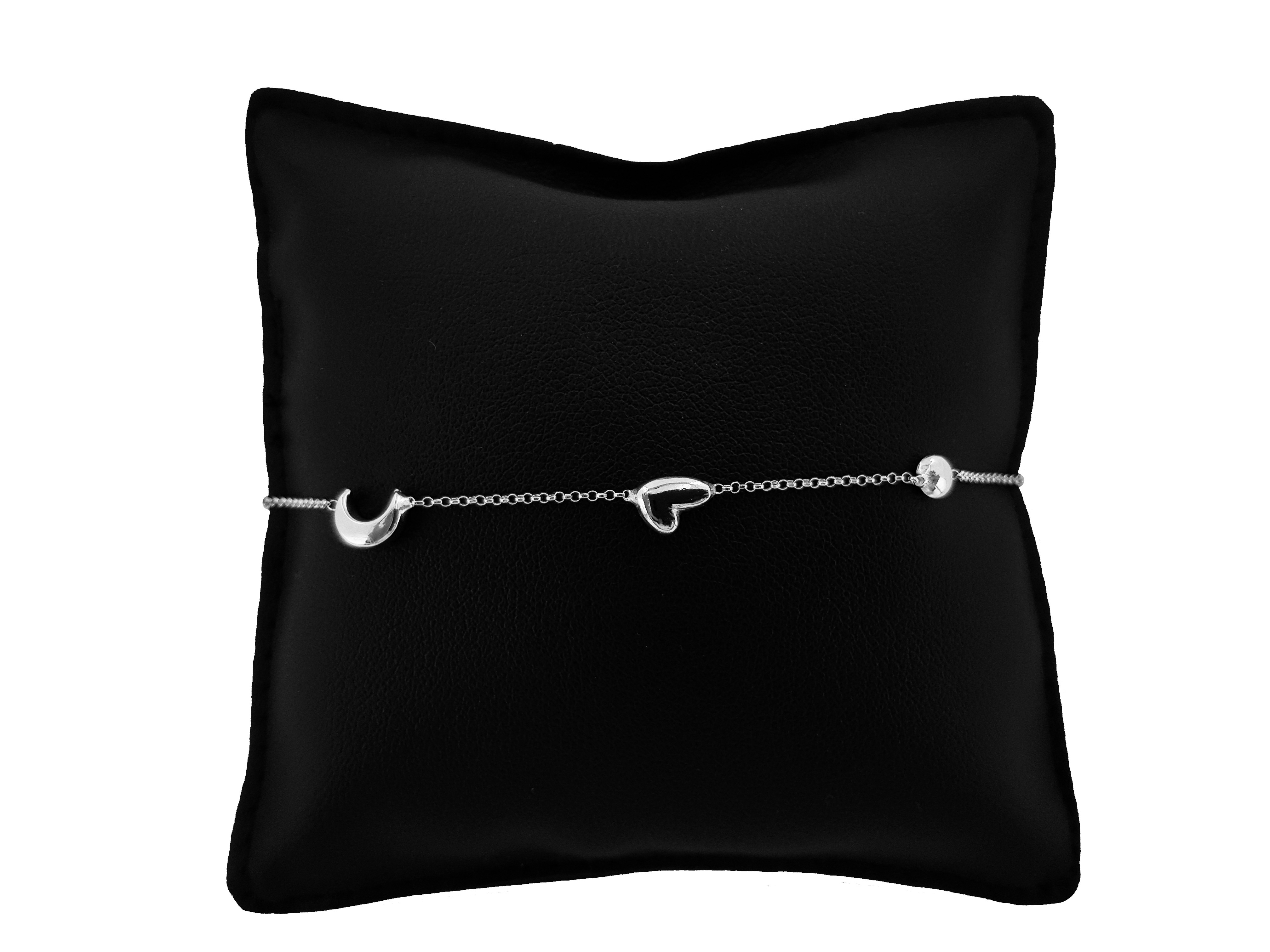 Bracciale Catena Minimal in Argento 925 con Luna Cuore e Cerchio