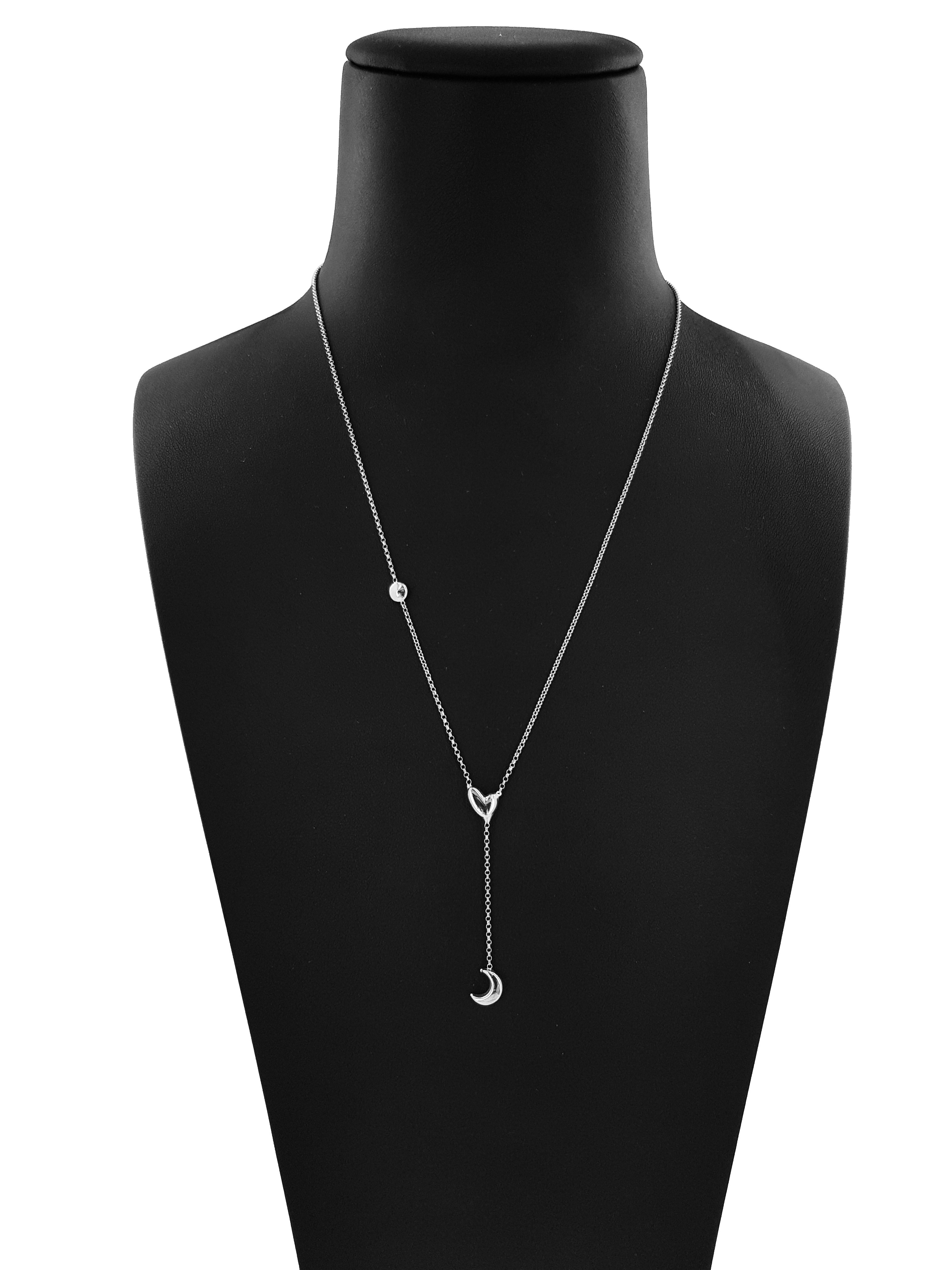 Collana Catena Minimal in Argento 925 con Luna Cuore e Cerchio