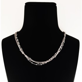 Collana tripla catena in Argento 925 con pietre rosa chiaro