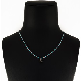 Collana in Argento 925 con Palline smaltate Celesti e Luna rodiata Nera