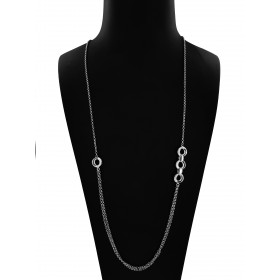 Collana Lunga in Argento 925 con Maglie Tonde Ondulate